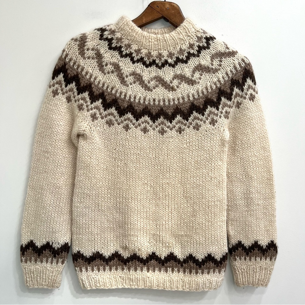 Vintage Hilda LTD Cream and Brown Nordic Wool Sweater